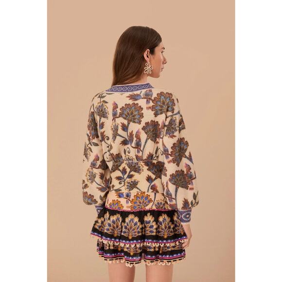 Farm Rio Ainika Floral Knit Wool Blend Cardigan sweater Balloon Sleeve XS - Picture 3 of 12